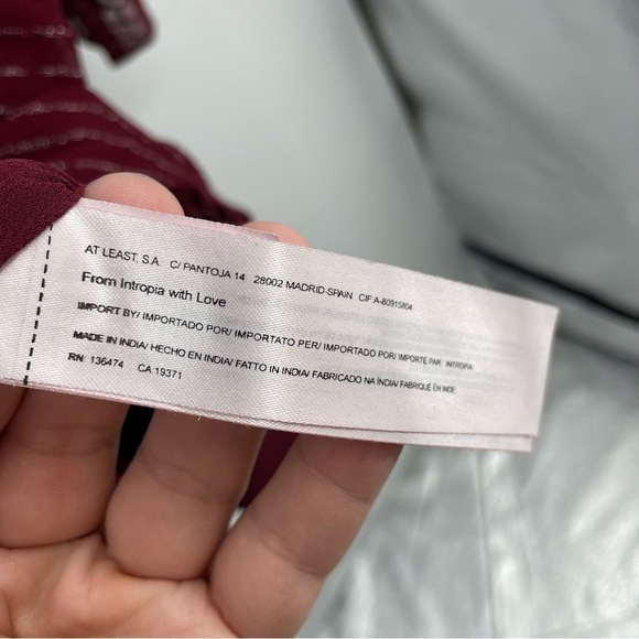 Anthropologie Intropia Ruffled Tunic Mini Dress Burgundy Red wine Sz 36 US 0 - Picture 5 of 8